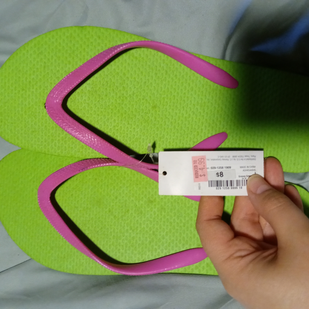 Green and Pink Flip Flops
